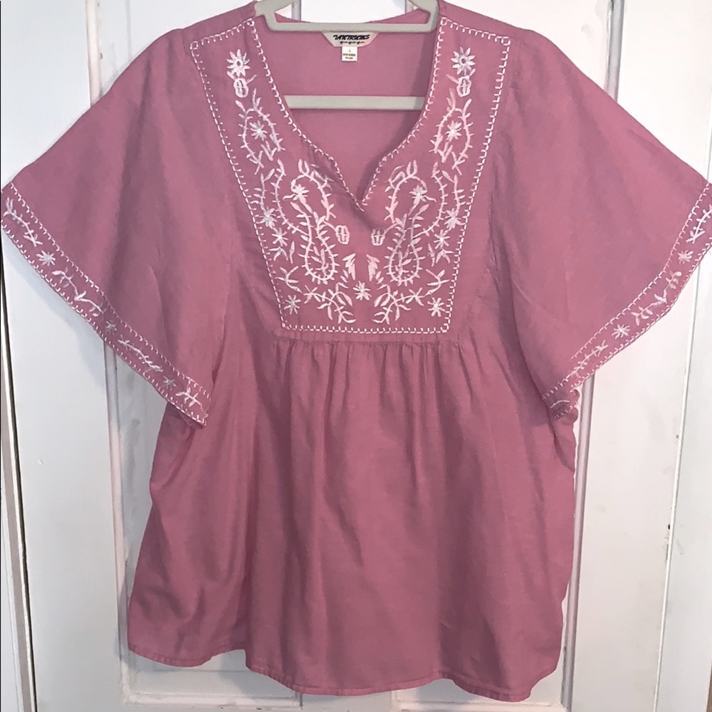 Pink Embroidered Top SIZE LARGE All Cotton